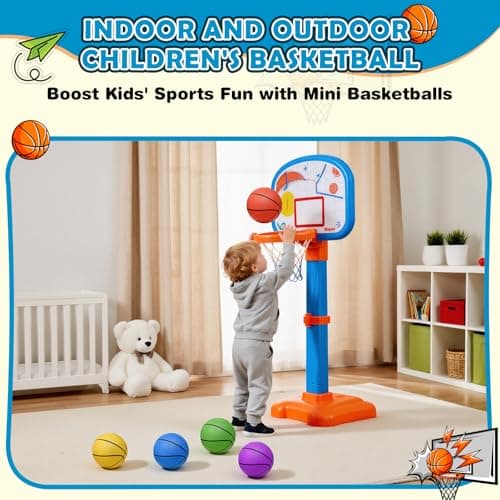 Iyoyo Mini Basketball Set - 5 Pack 6" Small Balls with Pump, Over The Door Mini Hoop Replacements, Toy for Toddlers, Kids, Teenagers, Pool, Indoors, Outdoors — view 2