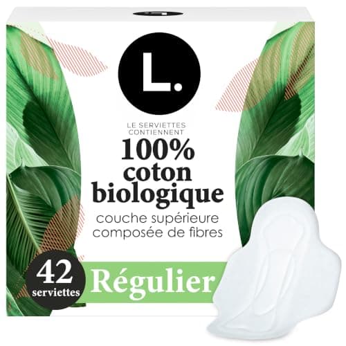 L. Ultra Thin Pads for Women, Organic Cotton Top Layer, Regular Absorbency, Menstrual Pads with Wings, 42 Count