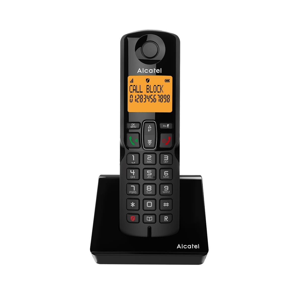 ALCATEL S280 - Teléfono inalámbrico DECT - Diseño Compacto - Pantalla Grande retroiluminada - Manos Libres - Bloqueo de Llamadas - Agenda 50 contactos - Negro