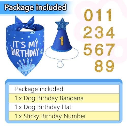 Agroon Dog Birthday Party Supplies, Blue Dog Birthday Set with Hat Bandana Numbers for XLarge Large Boy Pets Puppy — view 2