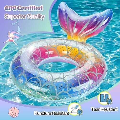MoKo Inflatable Swimming Ring, Swimming Tube Cute Pool Float Tube Decorations Swim Tubes Outdoor Pool Beach Water Floats Party Supplies Kids Adults Floaties, Rainbow Silver Scales — view 3