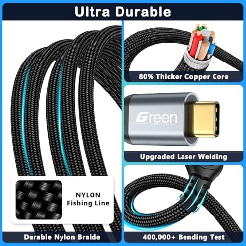 Green Jiss® USB C Extension Cable 6.6ft, 20Gbps/4K@60Hz Video, Heavy Duty USB3.2 Gen2 Extender Male to Female Full Function Ultra-High Speed Transfer USB Type C Extender 240W Fast Charging Cable — view 4