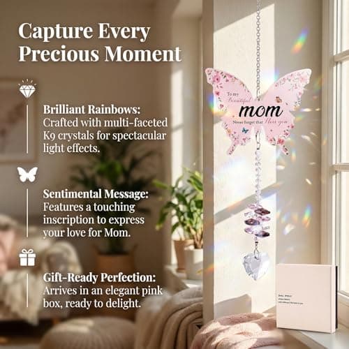 Birthday Gift for Mom – Crystal Suncatcher with Rainbow Prisms, for Mom Birthday from Daughter – Unique Home Decor Keepsake that Fills Her Room with Sunshine — view 3