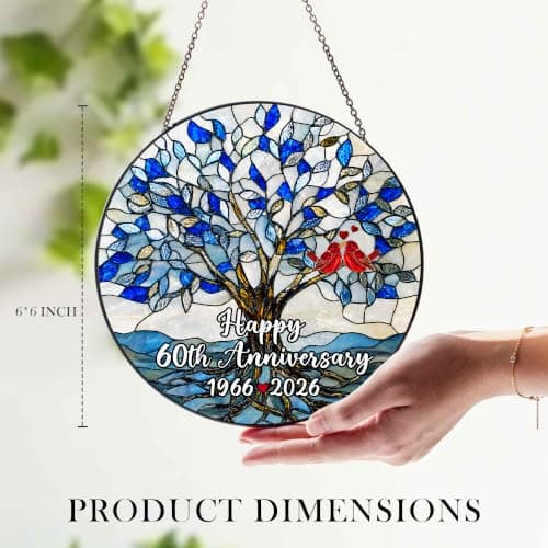 EKASPEEK 60th Wedding Anniversary Stained Glass Suncatcher, 8x8' Diamond Anniversary Decorations, 60th Celebration Marriage Gifts for Parents, Couple, Wife & Husband, 60 Wedding Milestone Keepsake — view 2
