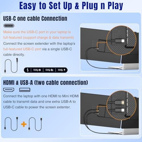 KEFEYA Laptop Screen Extender 14", FHD 1080P IPS Laptop Monitor Extender, Portable Monitor for Laptops 13-17" with USB-C/HDMI Port, Plug n Play for Windows/Mac/Android/Switch/PS5 — view 3