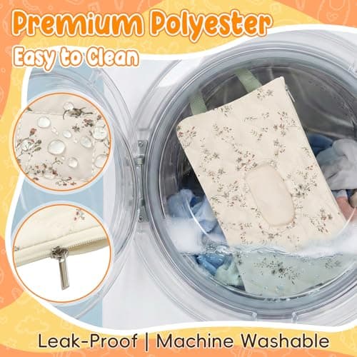 Quilted Baby Wipe Pouch, Hanging Portable Floral Diaper and Wipes Bag with Snap Handle, Machine Washable Refillable Wet Wipe Holder or Stroller, Car Seat & Travel Organizer — view 5