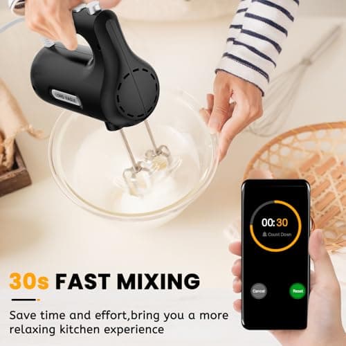 Lord Eagle 5-Speed Hand Mixer Electric, 300W Compact Handheld Mixer, Portable Kitchen Egg Beater with 5 Attachments & Storage Bag, Cake Supplies for Bread Dough Baking, Lightweight, Black — view 4