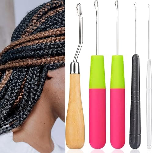 5Pcs/Sets Bent Latch Hook Crochet Hooks Hair Braiding Tools Dreadlocks Different Sizes Crocheting Weaving Needles for Hair Braiding, Rug Making and Art Crafts