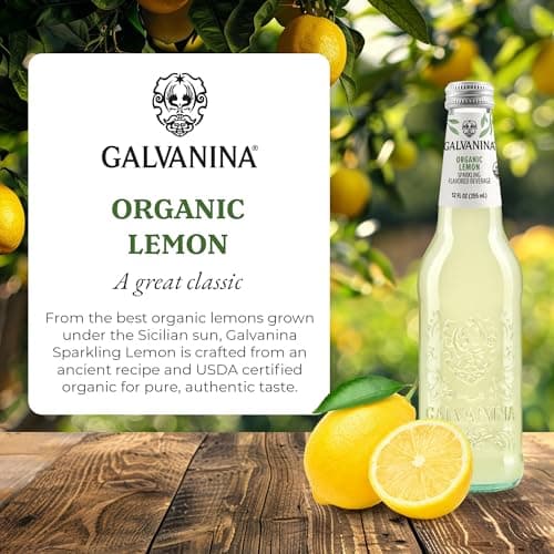 Galvanina Lemon – Premium Organic Italian Sparkling Soda, 12 fl oz (6 Glass Bottles) | Crafted with Sicilian Lemons for a Zesty, Refreshing Drink. — view 2