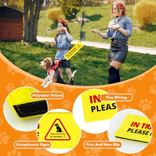 Funny Yellow Pet Dog Leash Wrap Hanging ID Patch Tag, in Training Please Ignore Dog Leash Alert Sign for Pet Birthday Gift — view 4