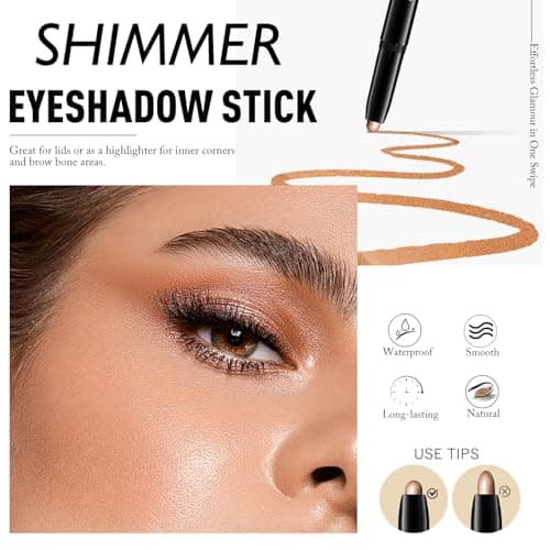 Wugbc Eyeshadow Stick Waterproof Cream Eye Shadow Pencil Long-Lasting Crease-Proof Shimmer Glitter Eyeshadow Crayon Smooth High Pigmented Highlighter Neutral Eye Shadow Liner Makeup, 1 CARAMEL — view 2