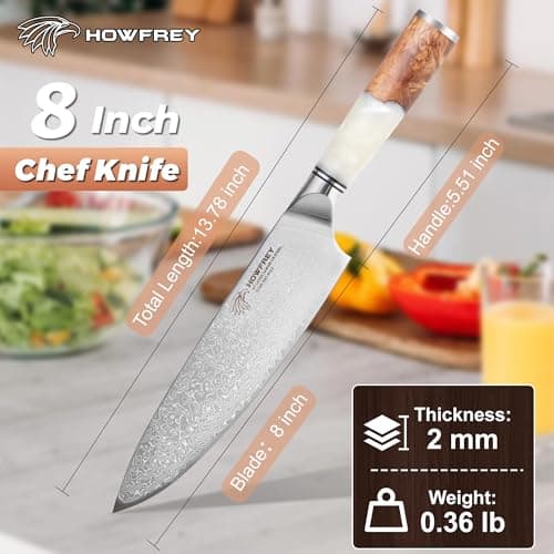 Damascus Chef Knife 8 Inch, 67-Layer Japanese Kitchen Knives Sharp VG-10 High Carbon Stainless Steel with Ergonomic Pakkawood Handles, Elegant Gift Box Packaging for Home and Kitchen — view 2
