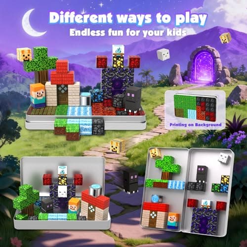 GraceDuck Magnetic Blocks with Iron Box, Obsidian Nether Portal 45 PCS Travel Magnetic Building Blocks, STEM Educational Building Set Construction Toys for Kids Ages 3+, Building Toys — view 2