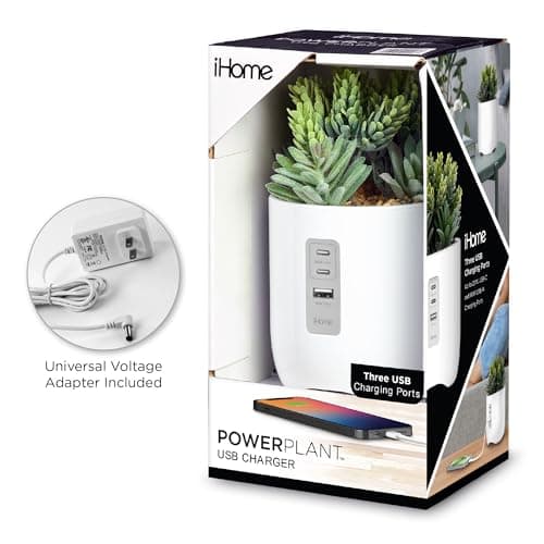 iHome PowerPlant Charging Station, Faux Succulent with USB Charging Station for iPhone, Android, and More – White (iPP45) — view 5