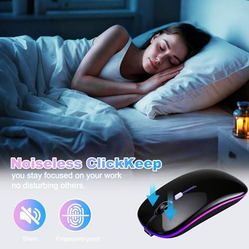 AZTZATZ Wireless Bluetooth Mouse Rechargeable Long Lasting Dual Mode - BT 5.2 & 2.4G Silent RGB LED Mice, Slim Portable Ergonomic Mouse for Laptop/PC/Tablet/MacBook/iPad/Apple Devices(Black) — view 4