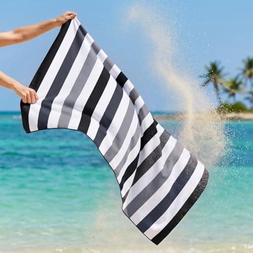 Exclusivo Mezcla Microfiber Quick Dry Beach Towel, Large Lightweight Sandfree Pool Towel for Swimming Camping Travel with Bag (Stripe Black, 30x60 Inches) — view 4