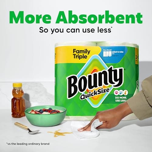Bounty Quick-Size Paper Towels, White, 8 Family Triple Rolls = 27 Regular Rolls — view 3