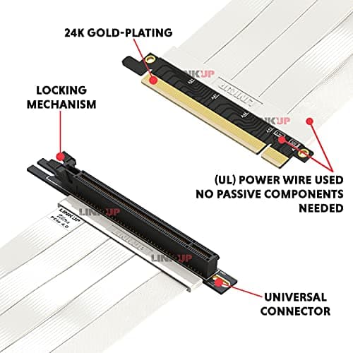 LINKUP - Ultra PCIe 4.0 X16 Riser Cable Shielded High-Speed Vertical Mount Gaming PCI Express Gen4┃Universal 90 Degree Socket (10cm / 3.9") 3.0 Gen3 Compatible┃White