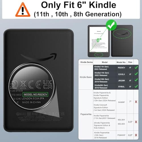 MoKo Case Fits All-New 6" Kindle(11th Generation, 2024/2022 Release)/ Kindle(10th Gen,2019)/Kindle(8th Gen, 2016), Ultra Lightweight PU Shell Cover with Auto Wake/Sleep for Kindle 2024, Vintage Style