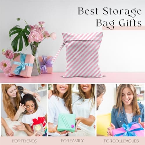 zcyxuuw Wet Bag, Wet Dry Bag, Waterproof Swim Bags, Machine Washable Reusable Bags for Beach, Pool, Diapers, and Dirty Yoga Gym Clothes(Pink & White Stripe Prin — view 5