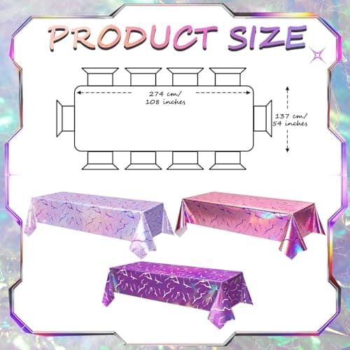 OQOQ Demon Purple Tablecloth (3 Packs), 108x54 Inches Sparkling Holographic Laser Purple Lightning Pattern Disposable Table Cover for Korean Idol Movie Girls Birthday Party Graduation Decorations