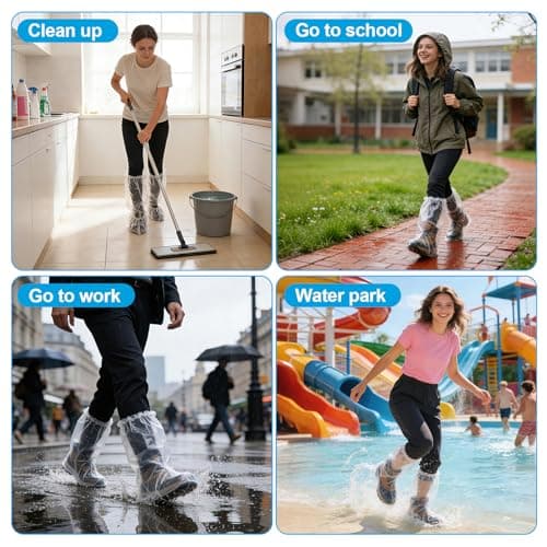 20 Pcs Longer Waterproof Shoe Covers for Rain, Non-Slip Disposable Rain Shoe Covers, Plastic Shoe Ponchos, Thickened PE Material Boot Covers for Men and Women (Clear) — view 5