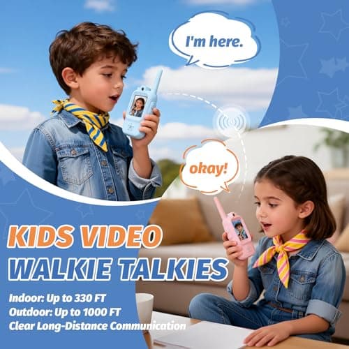 AQLL Kids Video Walkie Talkies, 2 Pack Rechargeable Long Range Walkie Talkies for Kids, Two-Way Radios with Voice Changer, Indoor Outdoor Toys,Children's Day Birthday Gifts for Boys & Girls Ages 3–12