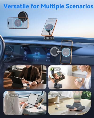 15W MagSafe Car Mount Charger, Magnetic Wireless Car Charger with Vacuum Suction Cup & Nano Adhesive Base, 360° Rotatable Strong Hold Car Phone Mount for iPhone 17 16 15 14 13 12 Series, Samsung S26 — view 2