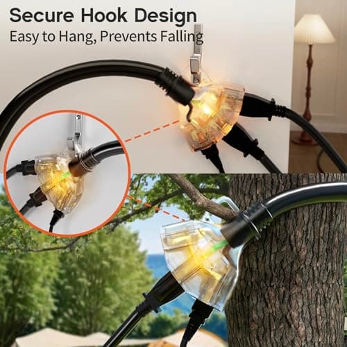 Deeklify 6 ft 16/3 awg 3 Outlet Extension Cord Splitter with Indicator, Waterproof Indoor/Outdoor Extension Cord with Multiple Outlets, 13A 1625W for Home & Workshop, ETL Listed, Flexible Black SJTW — view 3