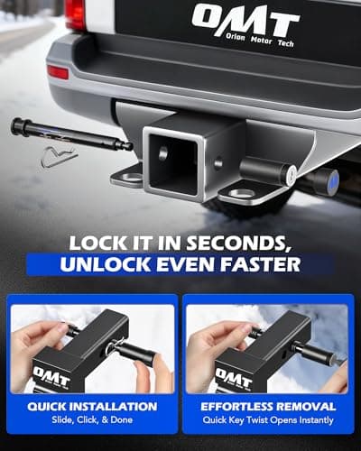 Orion Motor Tech Locking Hitch Pin, Fits 2" & 2.5" Receiver with 5/8" Diameter Hitch Pin Lock, Anti-Theft Steel Hitch Pin Lock with Key for Class III IV, Anti-Rattle Trailer Hitch Pin with O-Rings — view 5
