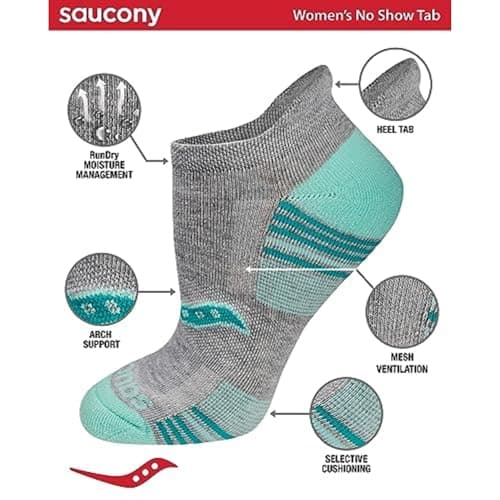 Saucony Women's RunDry Performance 8, 16 Pairs Heel Tab Athletic Socks, S-L, Grey Assorted (8 Pairs), Medium — view 3