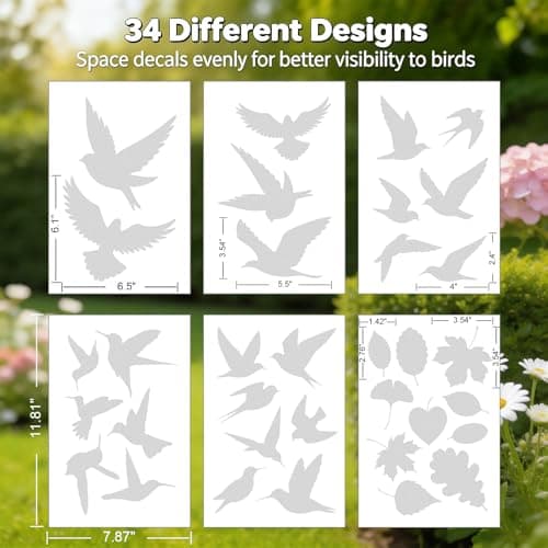 6 Sheets Anti-Collision Window Stickers Decals - Bird & Leaf Patterns, Prevent Bird Strikes, Glass Door Protection, Home Decor — view 3