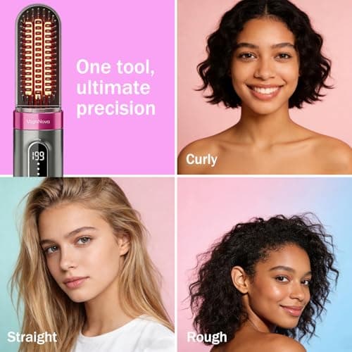 Portable Cordless Hair Straightener Brush with Protective Dust Cover, 3 Heat Levels & Fast Heating, Enhanced Ionic Straightening Brush for Travel.