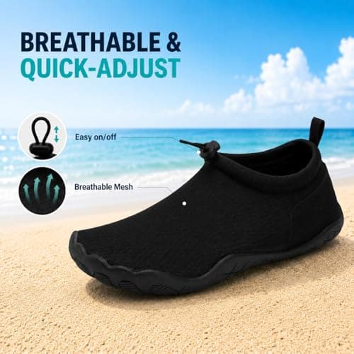 WHITIN Mens Water Shoes for Women Swim Beach Kayak Size M 13/W 15 Male Boat Barefoot Minimalist Quick Dry Socks Aqua Surf Sneakers Travel All Black — view 2