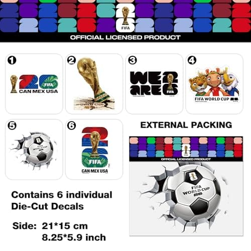 FIFA World Cup 26 Car Stickers, Official Licensed Product, New York New Jersey Theme, Mascot and Trophy Design (FIFA 2026, FIFA-A)