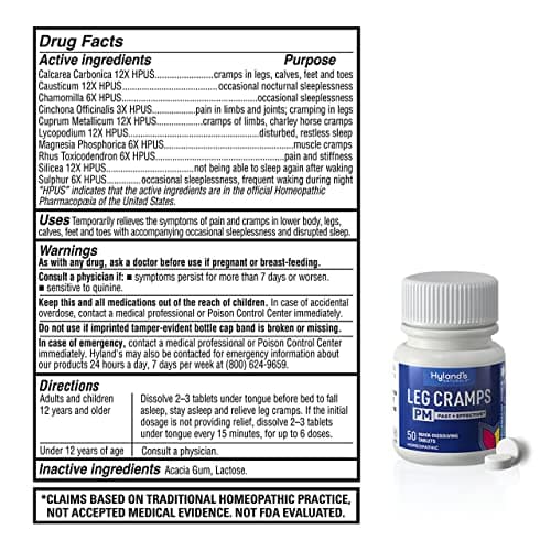 Hyland's Leg Cramps PM, Relief of Nighttime Leg, Calf, and Foot Cramps, 50 Quick-Dissolving Tablets