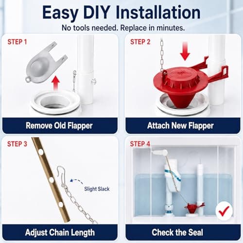 2-Inch Toilet Flapper Replacement Kit, Universal Flush Valve Flapper - Fits Kohler, Toto & American Standard, Water-Saving Rubber with Stainless Steel Chain & Hook, Easy to Install (Red) — view 5