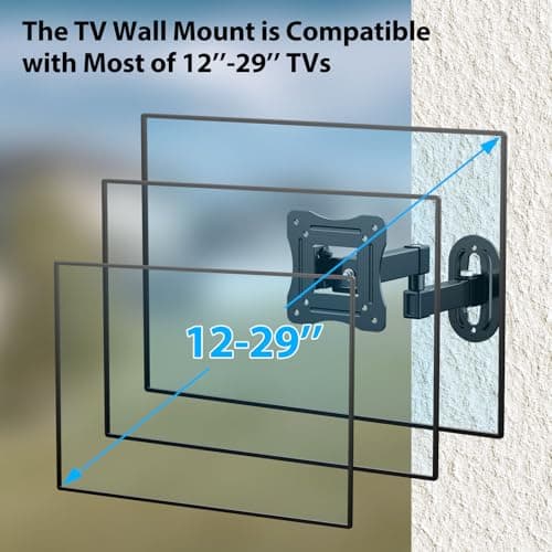 GLWIXY Full Motion TV Wall Mount for Most 12-29 Inch Flat Curved TV&Computer up to 22lbs,Sturdy TV Wall Bracket with Tilt Swivel Extension, Max VESA 100x100mm 17 19 21 23 27 Articulating Monitor Mount