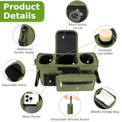 Accmor Universal Stroller Organizer with Insulated Cup Holder Detachable Phone Bag and Shoulder Strap,Stroller Bag Caddy Organizer Fits for Uppababy, Baby Jogger, Britax Strollers — view 3