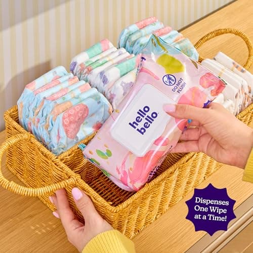 Hello Bello Premium Baby Wipes for Sensitive Skin, Hypoallergenic, Fragrance-Free, 99% Water with Chamomile & Aloe, Multi-Use, Rosy Posy, 9 Resealable Packets, 540 Wipes — view 4