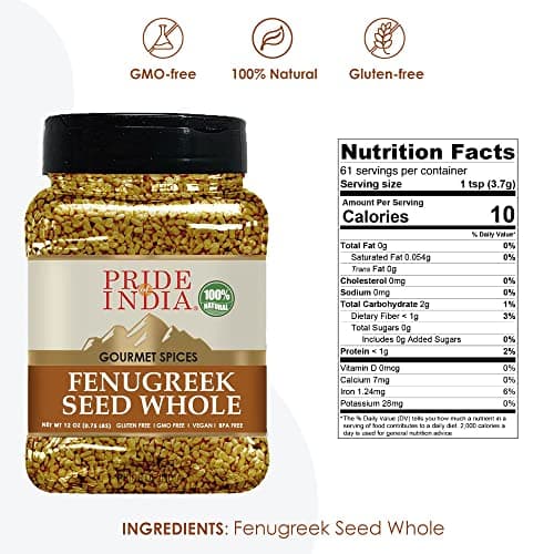 Pride of India – Fenugreek Seed Whole – Whole & Gourmet Indian Spice – Ideal Seasoning for Cooking – Free of Preservatives – Easy to Use – 8 oz. Medium Dual Sifter Jar
