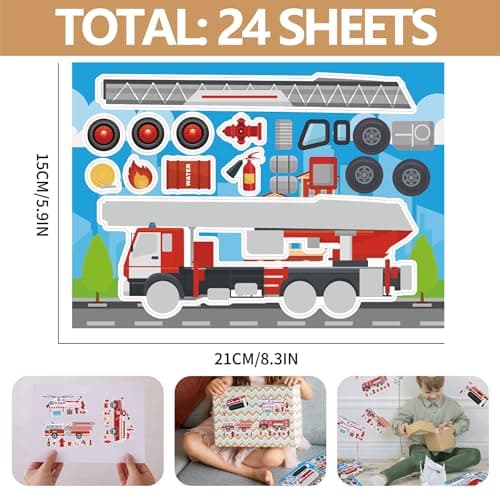 24 Sheets Make Your Own Fire Truck Sticker Make A Face Stickers for Kids Toddlers DIY Craft Car Stickers Kids Party Favor Supplies Reward Educational Toy