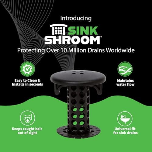 SinkShroom Hair Catcher, Matte Black Bathroom Sink Drain Protector, Hair Snare - Comes with 4 DrainShroom Toss Disposable Drain Snakes — view 2