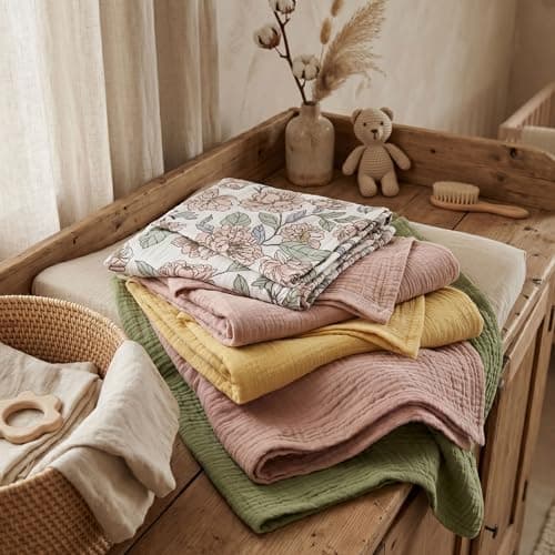 Muslin Receiving Blankets, Neutral Blanket Swaddling for Newborn Boys and Girls, 5 Pack Breathable and Skin-Friendly Swaddle Wrap for Infant Baby (Pink Flower) — view 5
