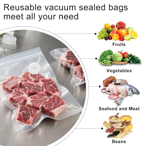 MEGAWISE Vacuum Zipper Bags 20Pcs (8.5 * 8.5in), BPA Free, Reusable Food Storage Bags with Air Valve for Sous Vide Cooking/Freezer/Microwave Heating, with 5 Seal Clips. — view 3