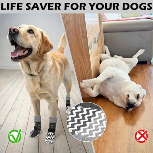 EXPAWLORER 6Pcs Anti Slip Dog Socks to Prevent Licking Paws, Dog Shoes for Hot Pavement Double Sides Dog Boots & Paw Protectors Booties for Hardwood Floors with Grippers Small Medium Large Senior Dogs — view 2
