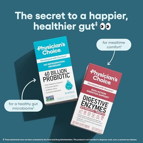 Physician's CHOICE Probiotics 60 Billion CFU - 10 Strains + Organic Prebiotics - Immune, Digestive & Gut Health - Supports Occasional Constipation, Diarrhea, Gas & Bloating - for Women & Men - 60ct — view 4