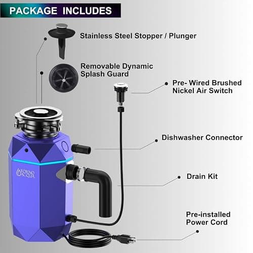 FORNO ACQUA BrightDIAMOND Amethyst 1HP Super Quiet Garbage Disposal Corded with Motion Sensor Cabinet Light & Pre-Wired Air Switch — view 4