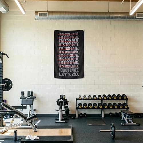 Nobody Cares Let's Go Gym Flag 5x3 Ft Motivational Workout Banner with 4 Brass Grommets,Durable Inspirational Wall Flag for Home Gym, Fitness Studio & Office Decor