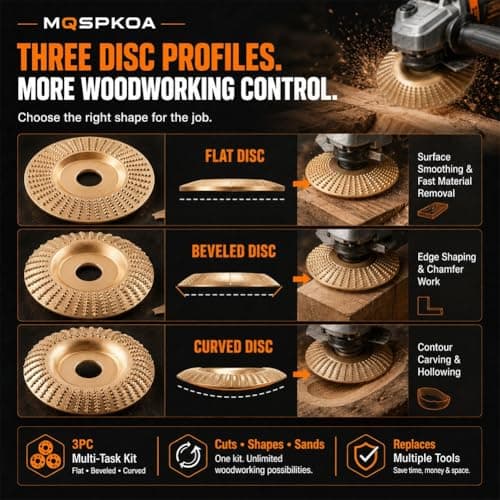 Tungsten Carbide Cutting Wheel, Angle Grinder Polishing Pad, 3PCS Heavy-Duty Wood Carving Disc Set for 4" & 4-1/2" Grinders, Woodworking Attachment for Cutting, Shaping, Sanding(3PCS*Mix) — view 3